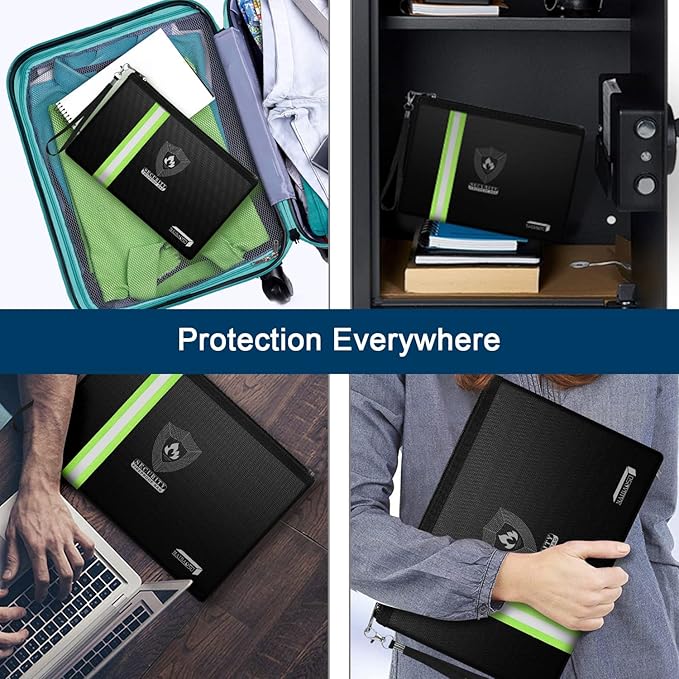 Fireproof Document Bag with Metal Zipper & Reflective Strip, Waterproof Fire Safe Pouch for Cash, Passport, Certificates, Valuables (2 Sizes: 13.3x9.4" & 10.8x6.8")