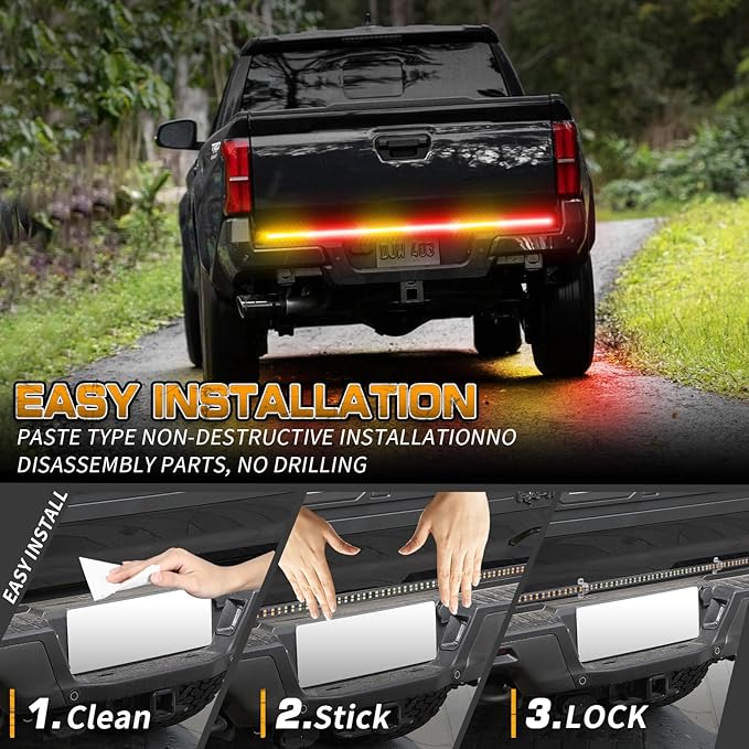 XRIDONSEN 48 inch Truck Amber Red Tailgate Strobe Lights Strip Rear Window Lights 288 LED Tail Emergency Light Bar Flashing Warning Hazard Safety for Plow Trucks Construction Vehicles Pickup Trailer