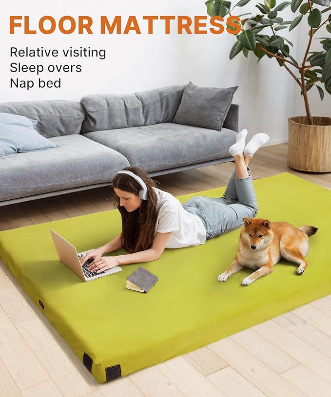 3 Inch Memory Foam Camping Mattress, Dual Layer Thick Sleeping Camp Pad for Car Tent Cot, Roll-Up Portable Glamping Floor Bed for Guests Sleepover
