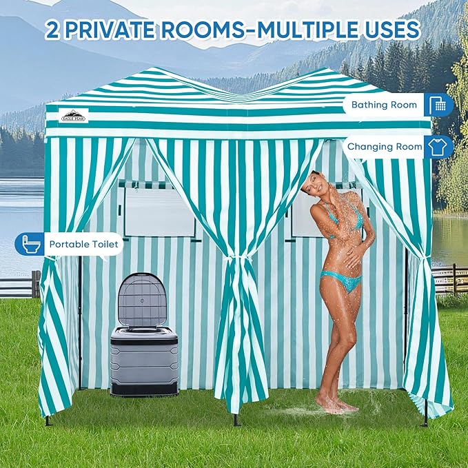 EAGLE PEAK Outdoor Changing Room 8x4, 2 Room Pop Up Portable Changing Room, Sun Shelter, Pop Up Changing Tent for Beach or Pool,Portable Dressing Room for Photoshoots (White/Light Blue)