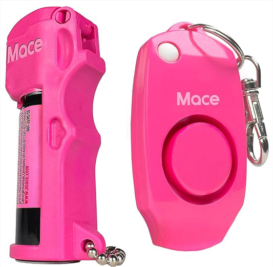 Mace Personal Safety Alarm & Mace Pepper Spray Kit - Loud 130db Siren with Built in Emergency Whistle, 10 Feet Range Pocket Model (0.42 oz) Self Defense Pepper Spray for Women & Men - Neon Pink