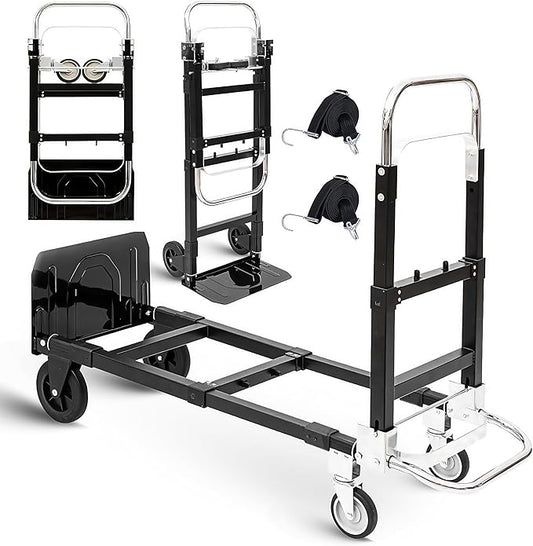 3 in1 Heavy Duty Convertible Hand Truck Dolly Cart, Folding Trolley Cart with Wheels, 600lbs Capacity for Transport Moving in Warehouse, Supermarket, Equipment (Black)