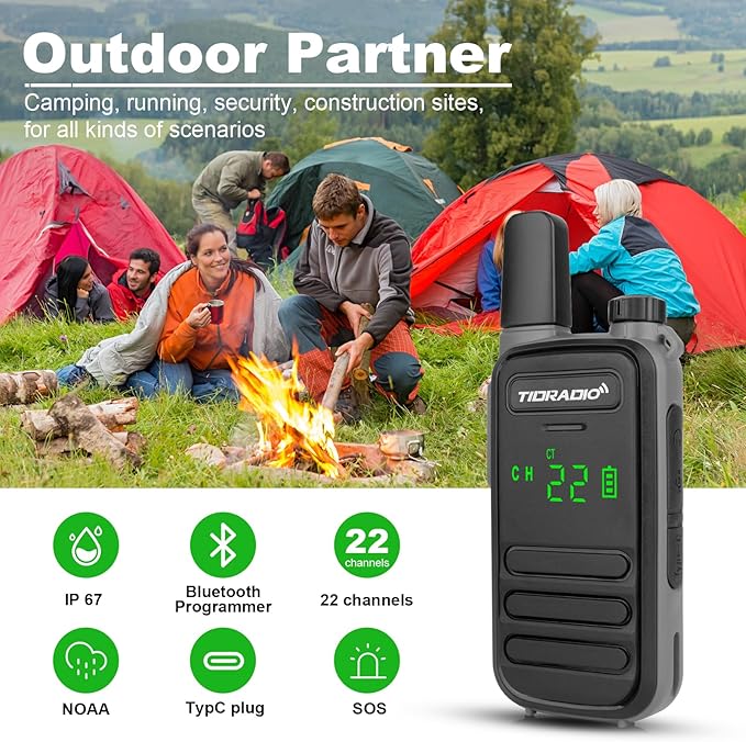 TIDRADIO TD-M11 Walkie Talkies Waterproof IP67 FRS Long Range Two Way Radio with LED Display,NOAA Weather,Walky Talkiy for Industry, Security Work (2 Pack) Black＆Gray