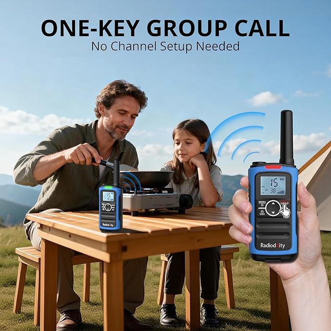 Radioddity FS-T8 Walkie Talkies for Adults Kids Rechargeable, FRS Licence-Free Two Way Radio Long Range with Group Call, VOX, NOAA, 2000mAh Battery, Flashlight, USB-C, Hiking Winter Camp, 4 Pack