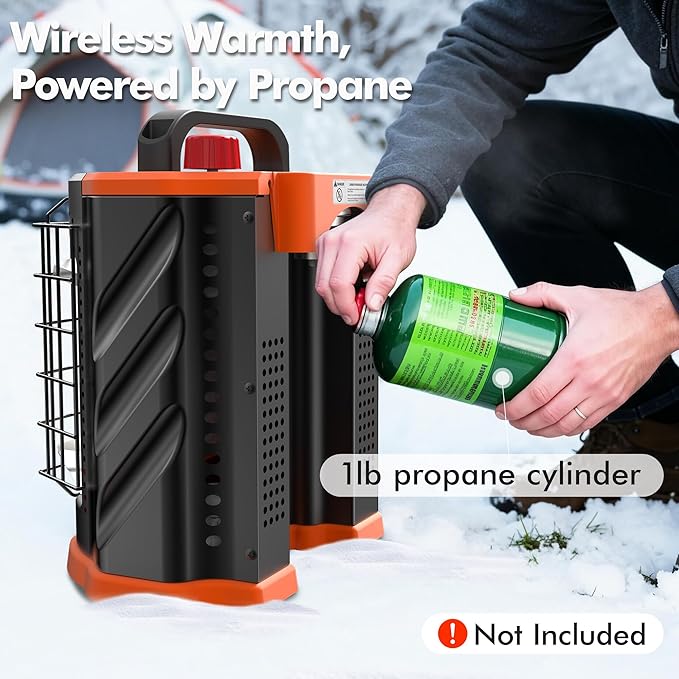Fitfirst Portable Propane Heater - 9000 BTU Outdoor Tent Heater for Camping, 2 Heat Settings & Tip-Over/ODS Protection, Essential for Patio, RV, Garage, Ice Fishing, Hunting, Power Outage