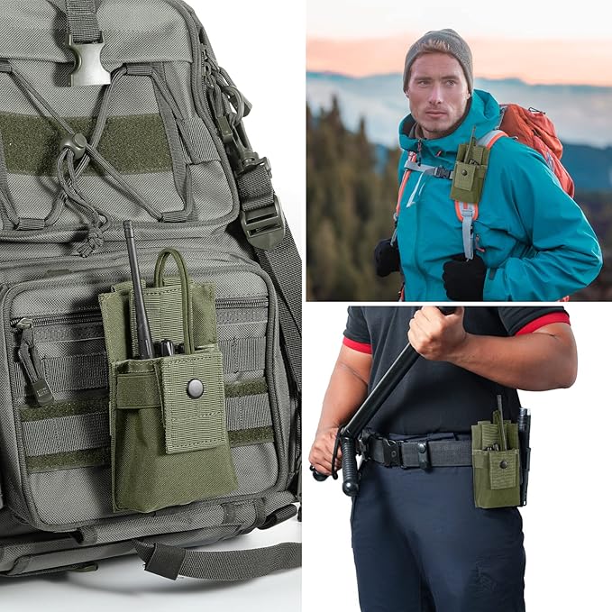 Tactical Radio Holder - Molle Radio Pouch Universal Case for Police, Firefighter - Army Green, Large