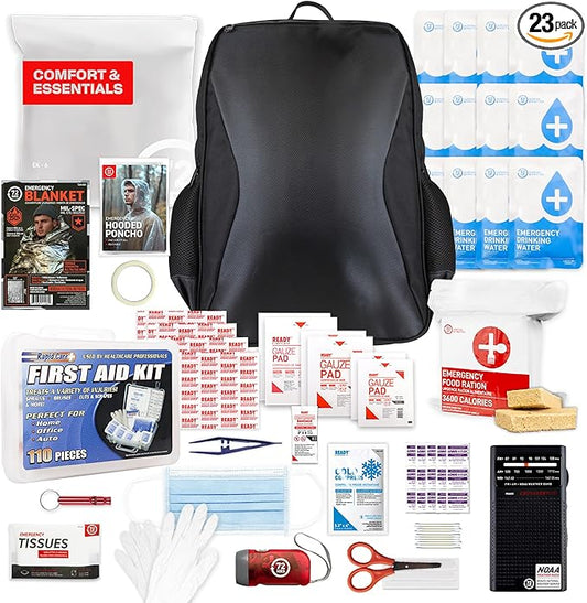 Earthquake Kit - 72 HRS Essential Emergency Survival Kit, Heavy Duty 72 Hour Bug Out Bag Survival Kit for Earthquake, Hurricane, Tsunami - Include Emergency First Aid Kit, Water, Food (Black 1P)
