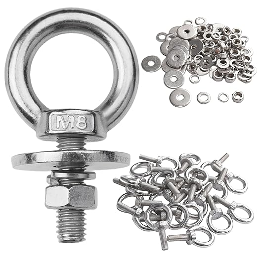 12 Pack M8 Stainless Steel Eye Bolts with Nuts, 5/16" x 1" Long Lifting Ring Eye Bolt， Eye Bolts Heavy Duty for Hang Tie Down Outdoor (12, M8x26mm (5/16"x1"))