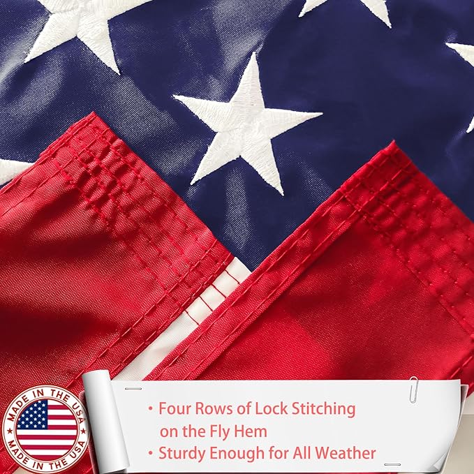 Embroidered American US Flag 5x8 Outdoor Made in USA - Double Sided Heavy Duty Vivid Color United States Flag Banners with 3 Brass Grommet