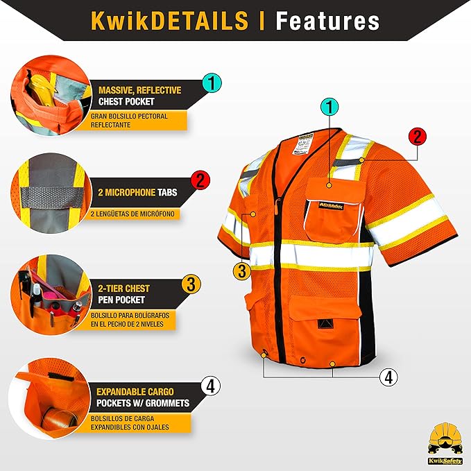 KwikSafety - Charlotte, NC - Men's & Women's Class 3 Safety Vest PPE Hi Vis Reflective ANSI OSHA