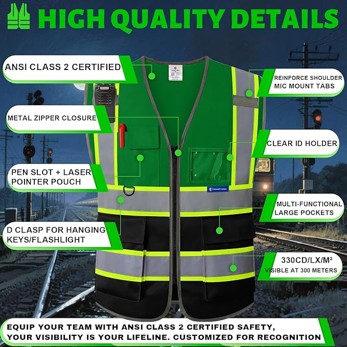 BeautyWill 10 Pack Custom Logo Safety Vest ANSI Class 2 High Visibility Reflective Vest Personalized Construction Vest Bulk