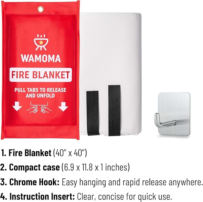 Fire Suppression Blanket - Waterproof, Oil-Resistant, Fiberglass Fire Blanket for Home, Kitchen, Grill, BBQ, Fireplace with Rapid Deployment | Reusable High Heat Resistant Safety Sheet