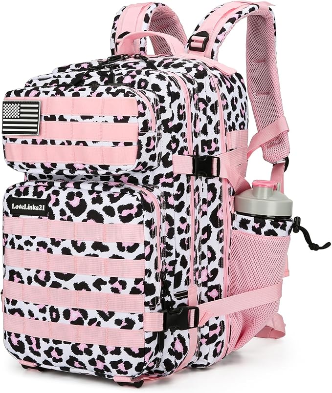 25L Tactical Backpack for Men and Women Military Backpack Small Assault Pack Molle Backpack Bug Out Bag Travel Rucksack Daypack (Pink Leopard)