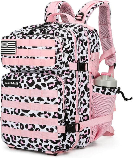 25L Tactical Backpack for Men and Women Military Backpack Small Assault Pack Molle Backpack Bug Out Bag Travel Rucksack Daypack (Pink Leopard)