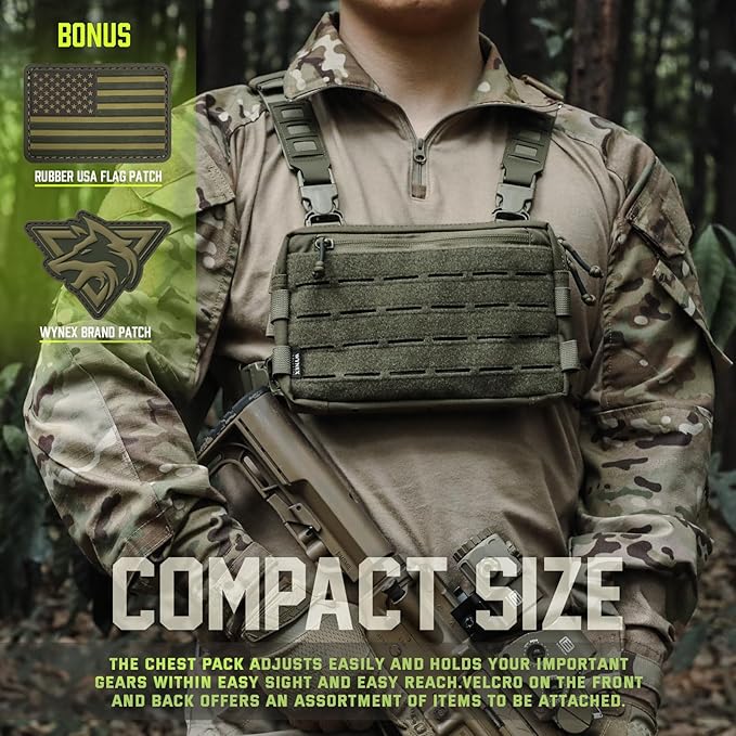 WYNEX Tactical Chest Rig Pack for Men, Running Chest Bag with Front Loop Recon Chest Rigs for Hunting Outdoor EDC