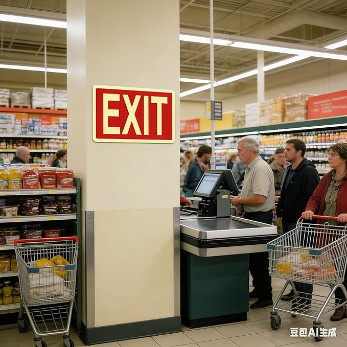 Glow in the Dark Exit Sign Stickers - 4 Pcs, 12x7 In - Ideal Illuminated Emergency Exit Signs for Business or Office - Apply to Door, Wall, Window - Photoluminescent and UV Protected