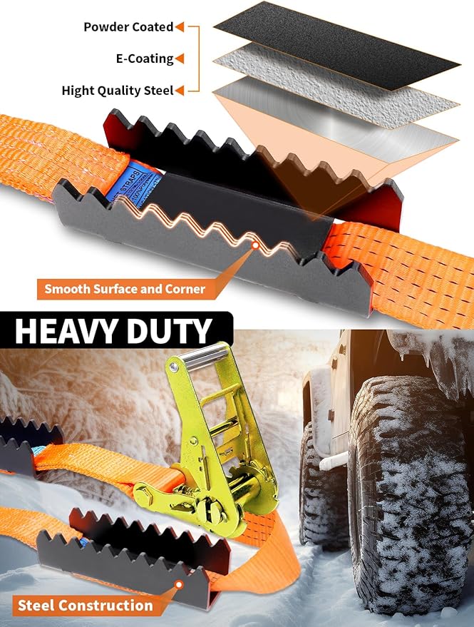 Tire Metal Gripper Traction Device Traction Straps Large for Trucks Large SUVs Anti Skid Emergency Traction Aid Straps to Get Unstuck from Snow, Mud, Ice & Sand, Fit for Jeep Wrangler JK JL Bronco