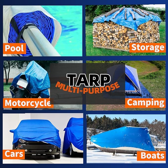 5 in a Pack, Maximize Value, Minimize Cost, Multipack Advantage with Budget-Friendly Poly Tarps, 2.5 Mil Cheap Large Light Tarp, Multipurpose Waterproof Protective Cover, 6x8 Feet, Blue