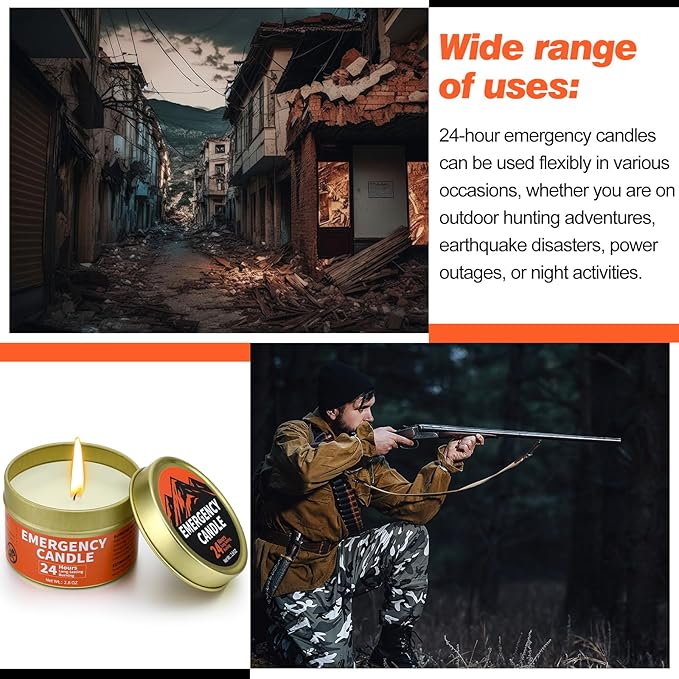Chuarry 24 Pcs Emergency Candle Bulk 24 Hours Long Burning Survival Soy Wax Candles for Power Outages Survival Camping Hunting Outdoor Activities(Orange)
