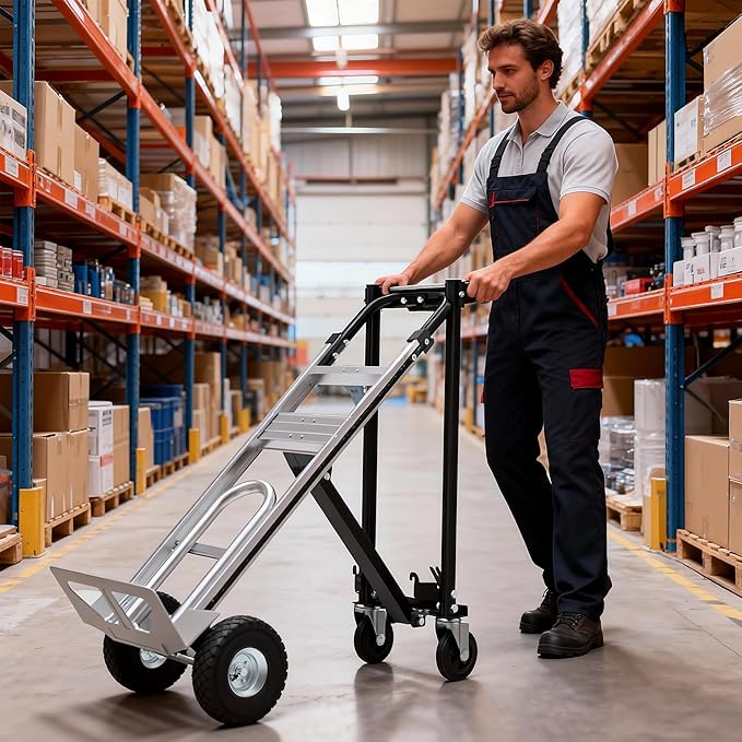 Aluminum Convertible Hand Truck, 800lbs 3 in 1 Folding Dolly Cart Lightweight Frame,Heavy Duty Industrial Platform Cart Handtruck for Construction, Logistics, Shopping, Home, Office Moving (Black)