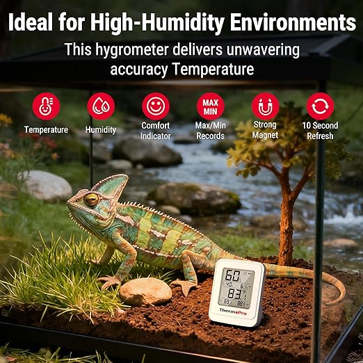 ThermoPro TP150 Greenhouse Thermometer Hygrometer, IPX5 High-Humidity Resistant Temperature and Humidity Monitor, High/Low Records Humidity Meter for Indoor Grow Tents, Basement, Reptile Terrarium