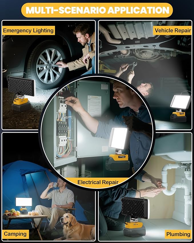 LIVOWALNY 100W LED Work Light Compatible with Dewalt Battery, 2PCS 10000LM Flashlight with USB A & USB C Output Port Low Voltage Protection, Portable Floodlight for Camping, Emergency, Outdoor Lights