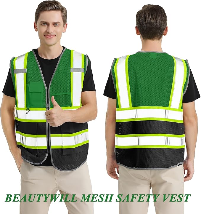 BeautyWill Custom Logo Safety Vest Class 2 High Visibility Reflective Vest for Men - Personalized Logo Team Vest