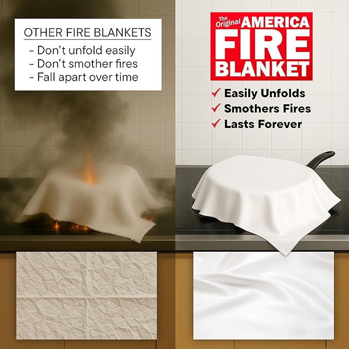 America Fire Blanket, Fire Blanket – Puts Out Fires in Seconds, Never Expires, Provides Peace of Mind