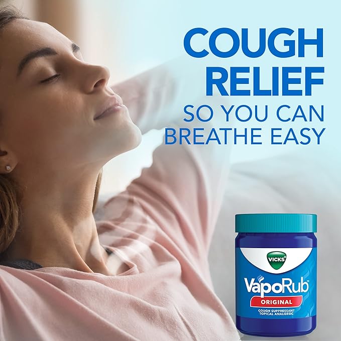 Vicks VapoRub, Original, Cough Suppressant, Topical Chest Rub & Analgesic Ointment, Medicated Vicks Vapors, Relief from Cough Due to Cold, Aches & Pains, 1.76oz each (pack of 3)