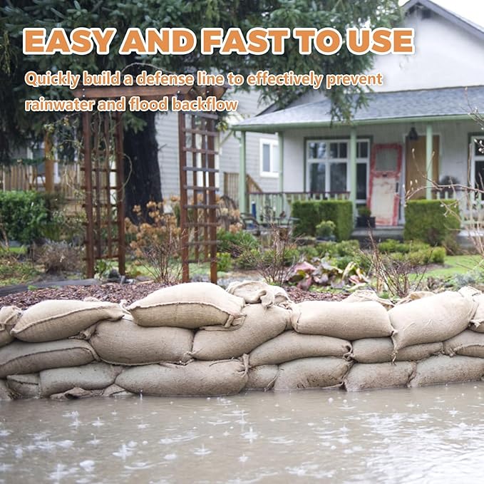10-Pack Reusable Sandless Flood Barriers, 16x24 in Heavy-Duty Burlap Bags, Expands to 44 lbs for Home, Garage, Basement, or Tent Use