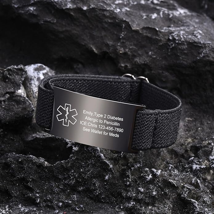VNOX Medical Alert Bracelets for Men & Women Kids with Free Engraving Adjustable Stainless Steel Mesh Emergency Medical ID Bracelets Wristband
