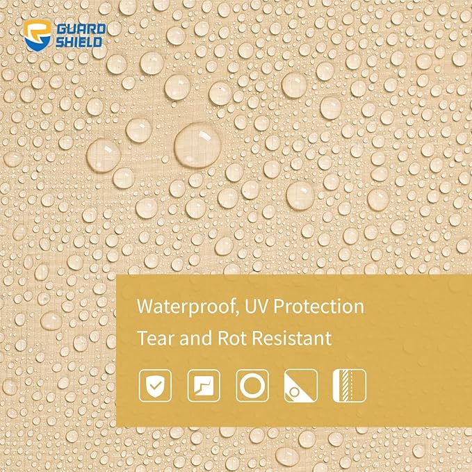 GUARD SHIELD Beige Tarp Heavy Duty Waterproof 10x12 Feet Outdoor Poly Tarps Cover Thick UV Resistant Canopy Tarpaulin with Grommets 10mil