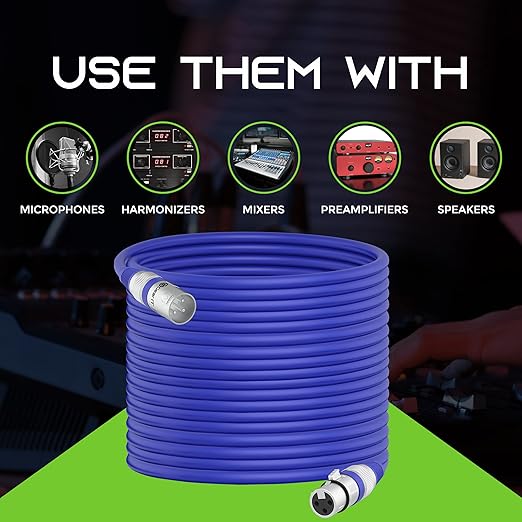 GEARit XLR Male to Female Microphone Cable (100 Feet, 1 Pack) 3-Pin Balanced Shielded Mixer, Recording Studio, Podcast - Blue