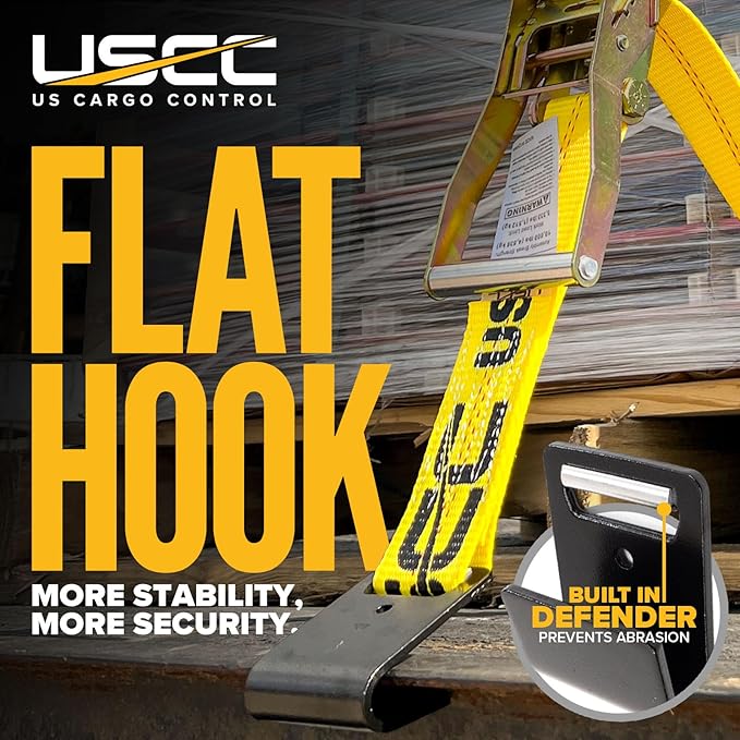 US Cargo Control Flat Hook Ratchet Straps 2 Inch X 30 Foot (320-Pack), 10,000 LBS Break Strength, Yellow Heavy Duty Ratchet Straps with Black Flat Hooks, Tie Downs for Flatbed Trailer