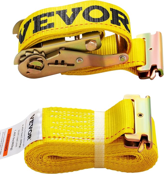 VEVOR E Track Ratchet Straps (18-Pack), 2" x 15'E-Track Straps 4400 LBS Breaking Strength, Polyester Webbing & Spring Fitting & Ratchets, Durable Tie-Downs for Tires Motorcycles Trailers Loads Yellow