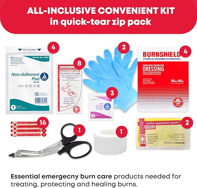 Ever Ready First Aid Emergency Burn Kit in Compact First Aid All-Purpose Resealable Pack for Home, Office & Travel