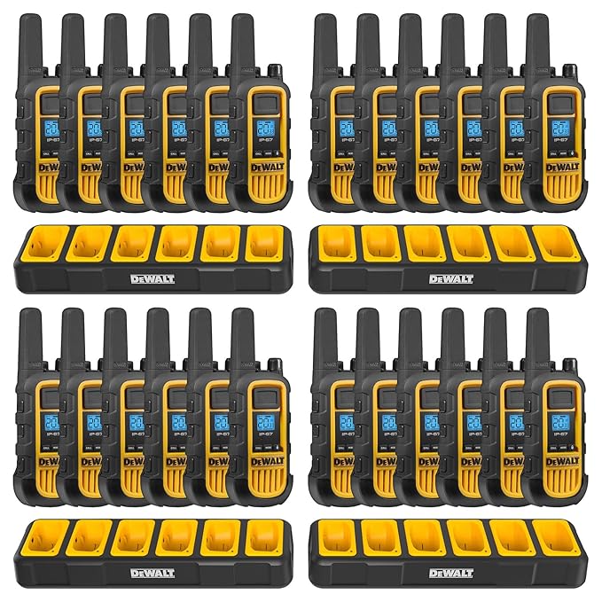 DEWALT FRS Walkie Talkies Long Range 2 Way Radio, 2 Watt, Waterproof & Rechargeable, 24 Pack with 4X Gang Chargers, 4DXFRS800-BCH6
