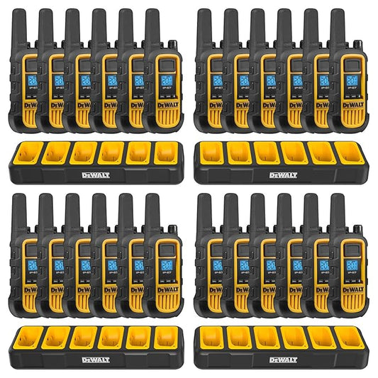 DEWALT FRS Walkie Talkies Long Range 2 Way Radio, 2 Watt, Waterproof & Rechargeable, 24 Pack with 4X Gang Chargers, 4DXFRS800-BCH6