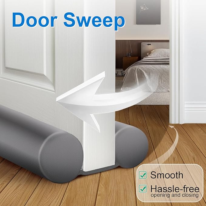 MAXTID Large Door Draft Stopper for Bottom of Door 36 Inch Under Door Noise Blocker Under Door Gap Filler Weather Stripping Adjustable Twin Door Sweep Door Draft Guard Window Seal Grey