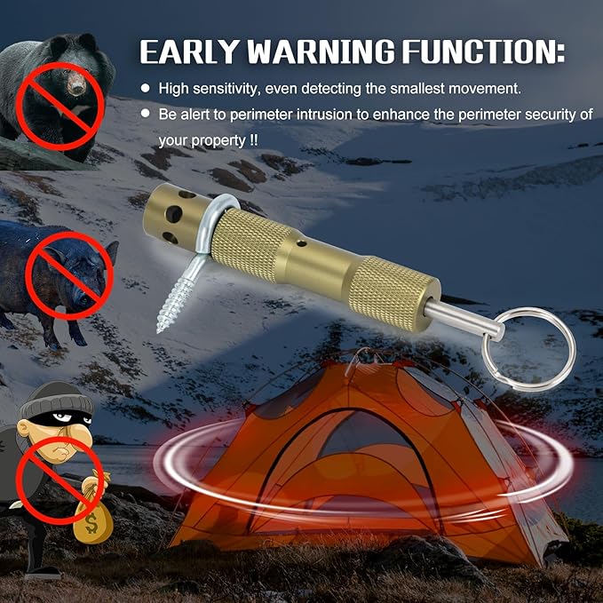 Perimeter Trip Alarm Device W/ 22 Gauge Adapter Early Warning Security System for Camping & Property Safety (Gold)