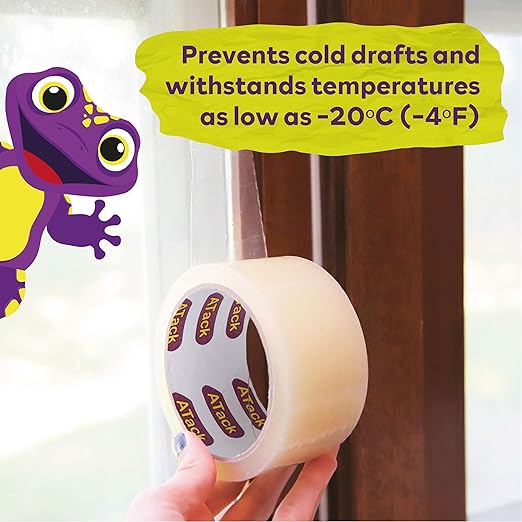ATack Transparent Window Weather Sealing Tape, 2-Inch x 30 Yards, Clear Window Draft Isolation Sealing Film Tape- No Residue, Surface-Safe, Wood-Safe, Removes Cleanly