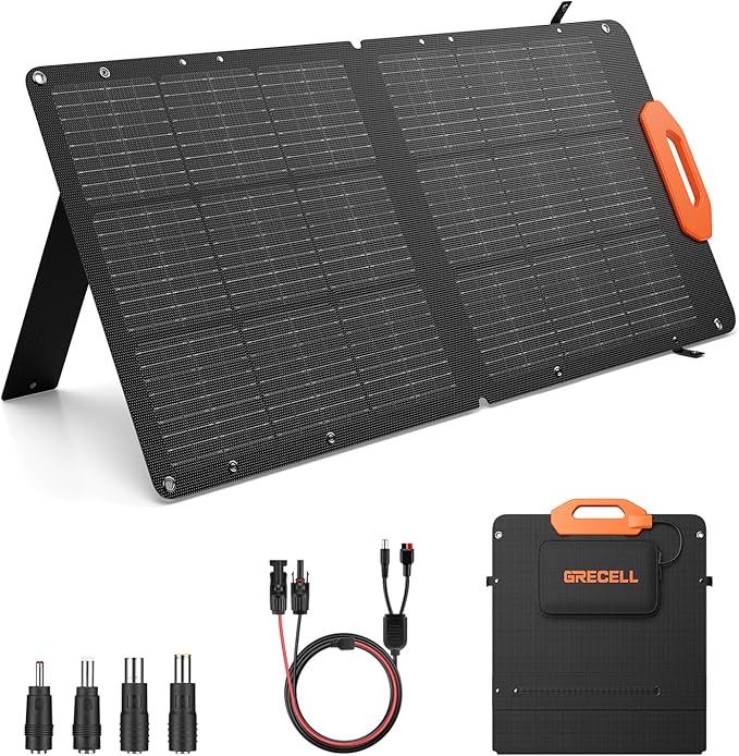 GRECELL 100W Solar Panel, 21.5V Portable Foldable Solar Panel 24% High Efficiency with Fast Charger and Adjustable Kickstand for Power Station, Solar Cell Charger for Outdoor Camping RV Van Travel
