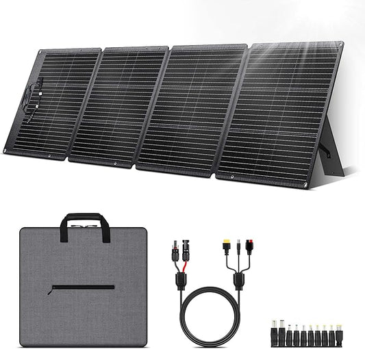 200W Portable Solar Panel for Power Station, Ultra Light Foldable ETFE Solar Panel Kit, 24% High Efficiency, IP68 Waterproof, Solar Charger for Outdoor Camping RV Home Backup Power, Off-Grid