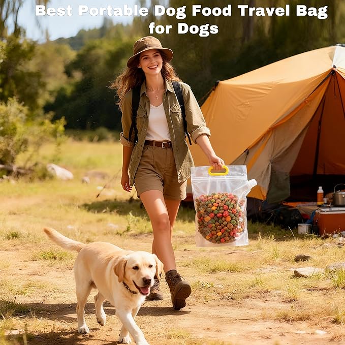 3-Piece Pet Food Storage Bags for Travel, Airtight & Portable Travel Dog Food Containers, Transparent Bags for Camping, Dog Boarding & Outdoor Trips (14 Cups)