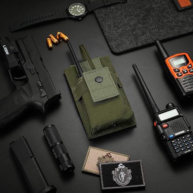 Tactical Radio Holder - Molle Radio Pouch Universal Case for Police, Firefighter - Army Green, Large