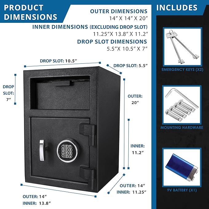 BARSKA AX12588 Standard Keypad Security Depository Drop Safe 1.03 Cubic Ft