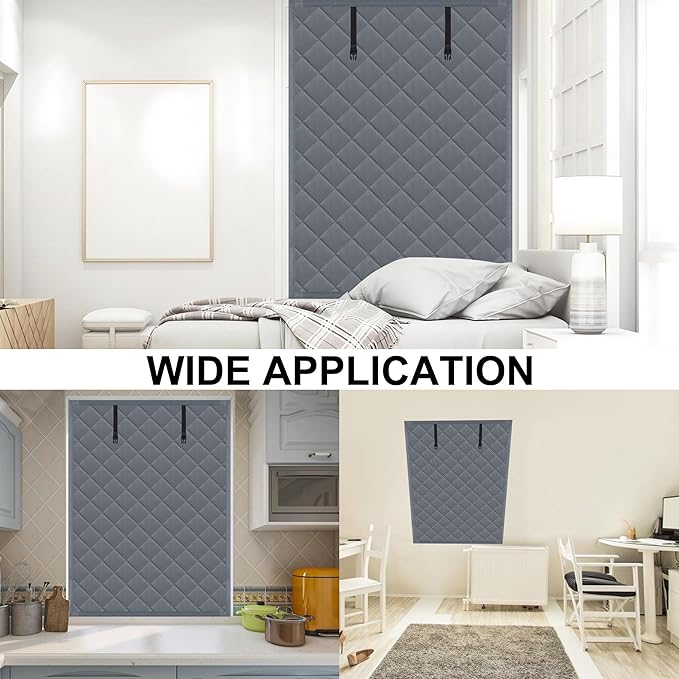 Winter Insulated Window Cover 39in x 63in Thermal Insulated Window Cover 3 Layer Oxford Cloth Cotton Windows Blanket Heavy Duty Windows Insulation Kit for Winter to Keep Warm, Gray