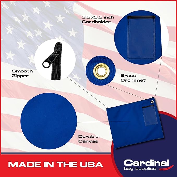 Interoffice Transit Mailbag, Canvas Envelope, Grommet for Padlock & Zip Tie, Large Zipper Pouch, Sack for Documents, 14 x 11 inch (Royal Blue)
