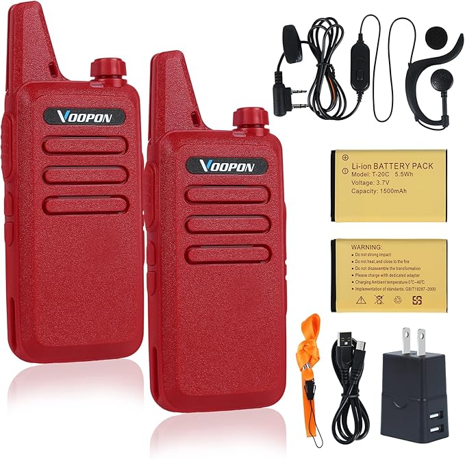 Rechargeable walkie talkies Two-Way Radios - 22 FRS Channels with Earpieces, VOX & Noise-Cancelling Long-Range for Family, Camping, Outdoor Adventures Compact USB-Charged Transceivers