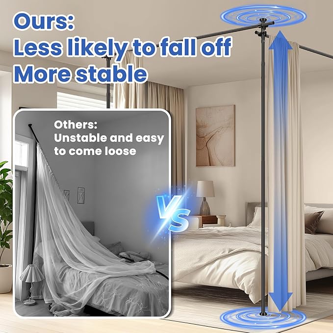 Room Divider No Drilling Tension Curtain Rod Wall Divider for Room Separation (H) 43-120×(W) 35-200 inch Adjustable, Heavy Duty Partition Space Separator Freestanding Tension Curtain Stand, Black